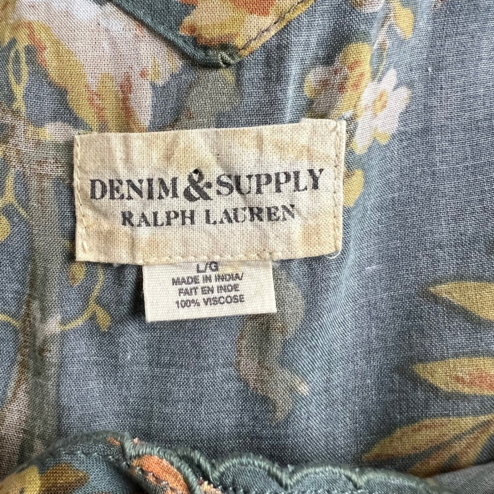 Denim & Supply Ralph Lauren Dress Floral Button Front Women Size Large Blue Boho - Picture 5 of 9